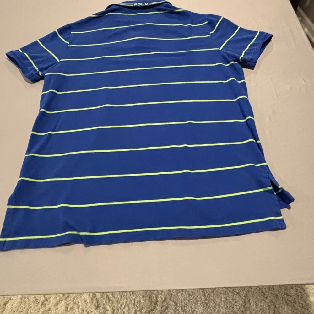 Polo Ralph Lauren Shirt Mens XL Blue Lime Green Striped Short Sleeve Pony Logo